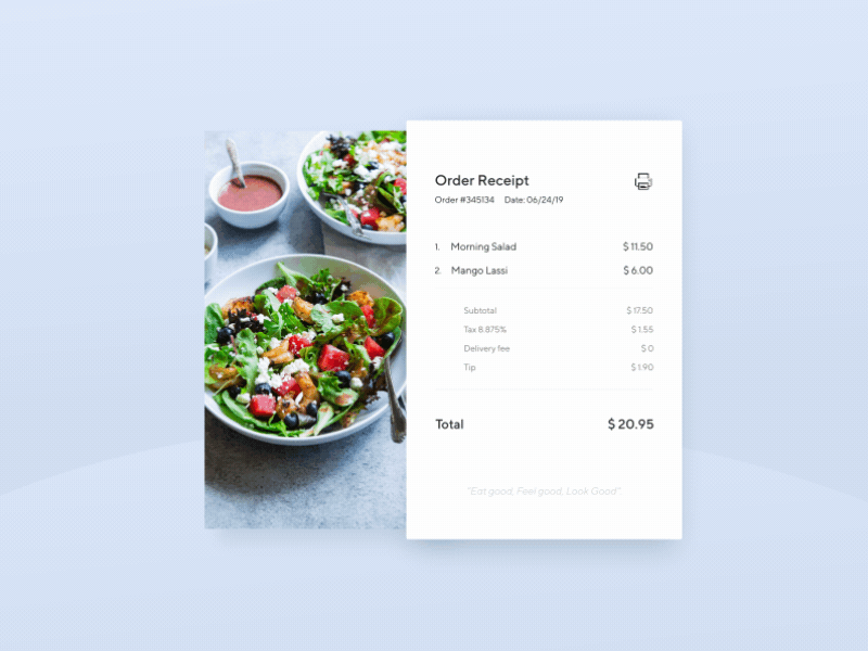 Order Receipt | Daily UI 017 adobe xd app daily 100 daily challange dailyui design flat flat design gradient icon illustration menu minimal typography ui ux vector web website