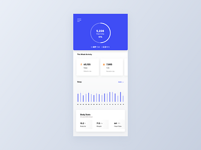 Fitness Analytics Chart | Daily UI 018 adobe xd app daily 100 daily challange dailyui design gradient icon menu minimal shadow stats type typography ui ux vector