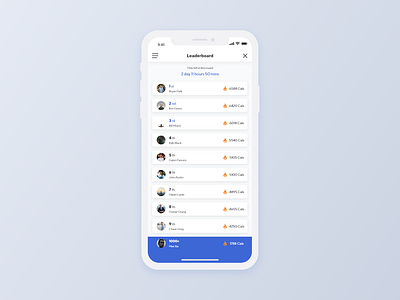 Fitness App Leaderboard | Daily UI 019 019 adobe xd app daily 100 daily challange daily practice dailyui design flat gradient icon menu minimal type typography ui ux vector