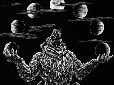 Werewolf moon scratchboard werewolf