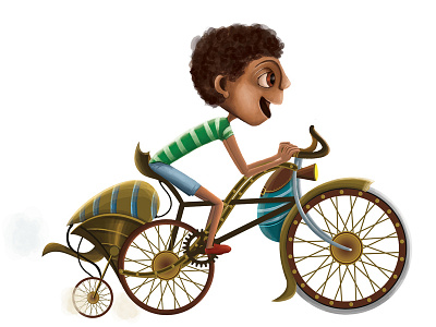 Character for a children's book bicycle boy steampunk