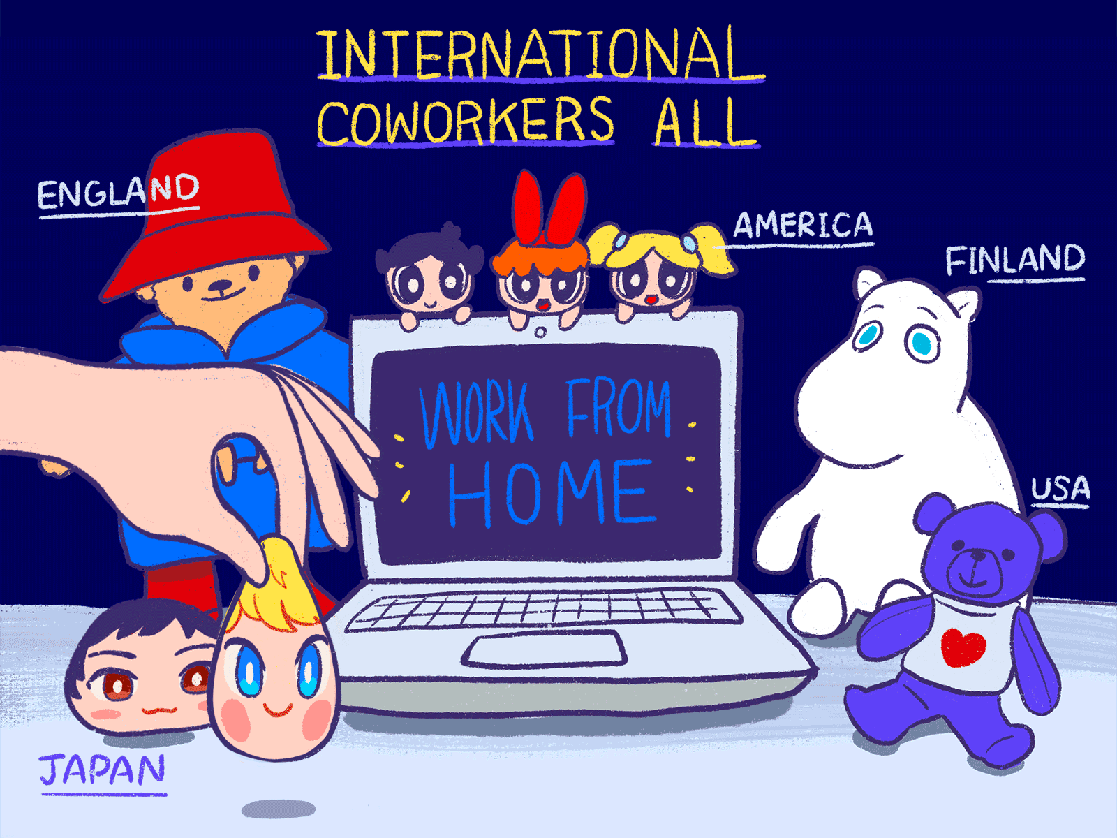 Work From Home! animation bear character animation characters england finland gif hand drawn illustraion ipadpro japan mac moomin motion procreate remote usa work from home