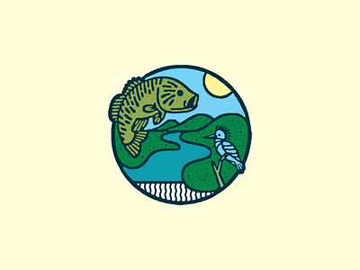 CRC Land Air Water badge bird design drawing fish graphic illustration logo mark mcwhorter mountain outdoors river seth