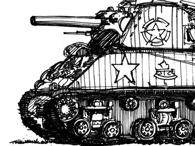 Sherman Tank army black ink mcwhorter pen seth sherman sketch tank white wwii