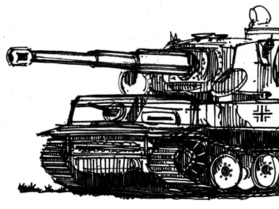 Tiger Tank black drawing illustration ink mcwhorter pen seth sketch tank white