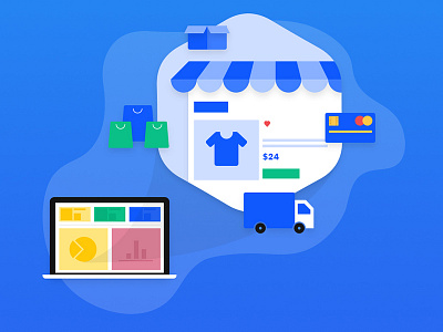 Ecommerce in CRM blue cart crm ecommerce illustration shop shopping