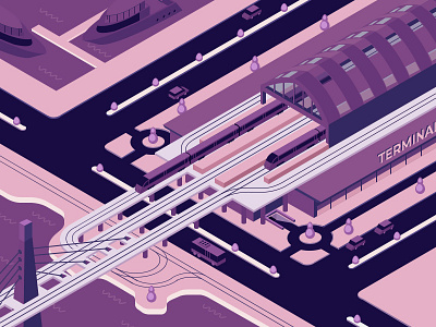 Isometric Chaos car challenge accepted illsutration islanders isometric monochrome purple ship terminal train train station webkul webkul design