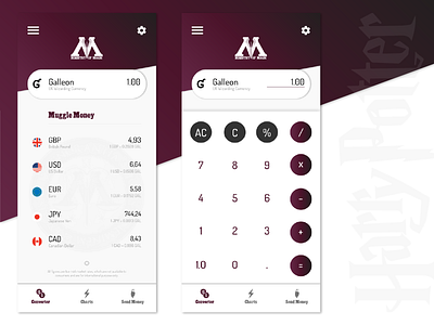 Harry Potter Currency Calculator/Converter: Daily Challenge 004 app design calculator clean concept design currency converter daily challenge 004 digital design graphic design harry potter just fun magic ministry of magic mobile official ui uiux wizarding world