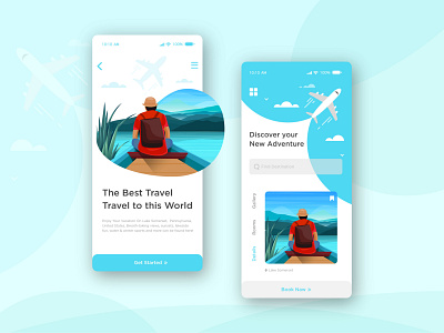 Travel App concept Flat Illustration 2dillustration app concept design illustration ios lake minimal mobile ticket tourism toursm travel travel app traveling ui uiuxdesign ux vacation web design