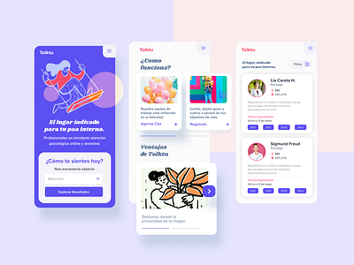 Tolktu app behappy confort feelings felicidad love lovely peace psicologia purple responsive ux uxui visual design website