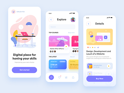 Online Courses App app design clean colorful concept courses app creative illustration interface learning app learning platform mobile ui modern planning purple studying app trending ui uiux ux