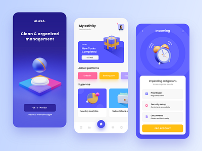 App design for Alaxa 3d 3d app 3d icon app design application blue design interface mobile app purple ui uiux ux yellow
