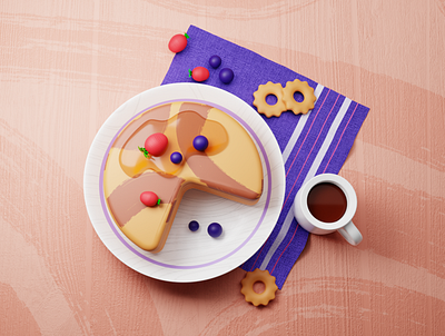 Pancake and Coffee Illustration 3d 3d illustration 3d pancake app app illustraiton blueberry coffee cup food food illustration fresh illustration pancake plate strawberry uiux web web illustration