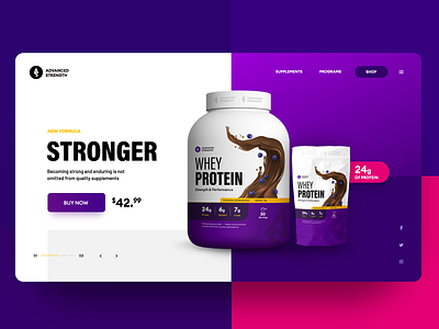 Protein Company Web/Package Design blueberries buy now chocolate colorful creative modern protein purple purple gradient ui uiux userinterface ux uxdesign web webdesign webshop website whey white