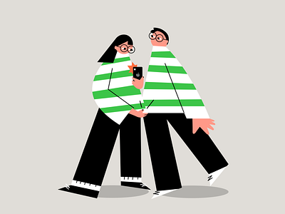 A couple with same t-shirts 2d character couple design drawing flat graphic graphic design iconic illustration people illustration photoshop selfie simple stripe t shirts vector