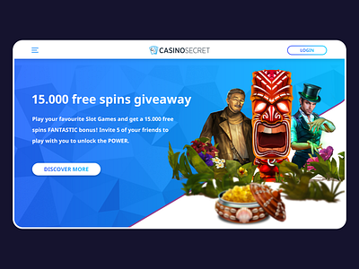 Casino Secret Landing Page app ui casino design casino games concept gambling design giveaway igaming landing page landing page ui online game promotional design slot game ui user inteface ux visual design web design web ui web ui ux