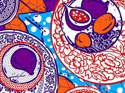 Chinese pottery asia blue ceramic china ornaments chinese porcelain colours digital illustration food illustration foodie fruitsartclub illustration illustration art mismatched patterns mix matched orange pattern a day pottery red table dressing violet
