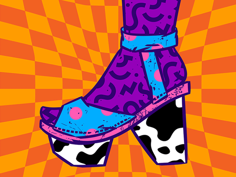 Let's dance 80s style color palette cool colors dance music david bowie disco funk funky gif girly illustration memphis style pattern a day pattern design playful playlist pop music pop-art shoes trippy
