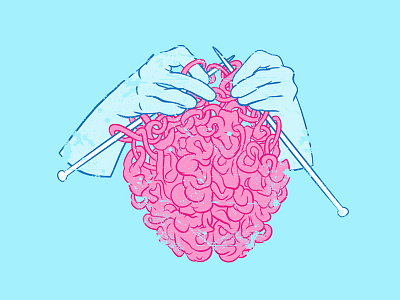 Knitting a Brain blue brain funny idea illustration knit people pink pop pop art tv zombie