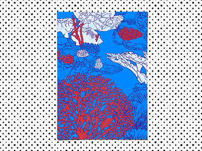 Pop art coral reefs blue coral fish illustration ocean pop art red sea water white