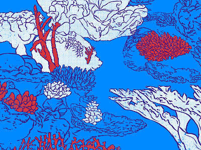 Coral reef blue corals diving illustration ocean popart red tropic underwater water white