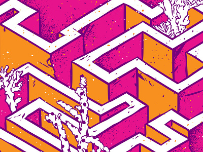 In a Labyrinth colorful art corals illustration labyrinth maze orange pinky pop art surreal art