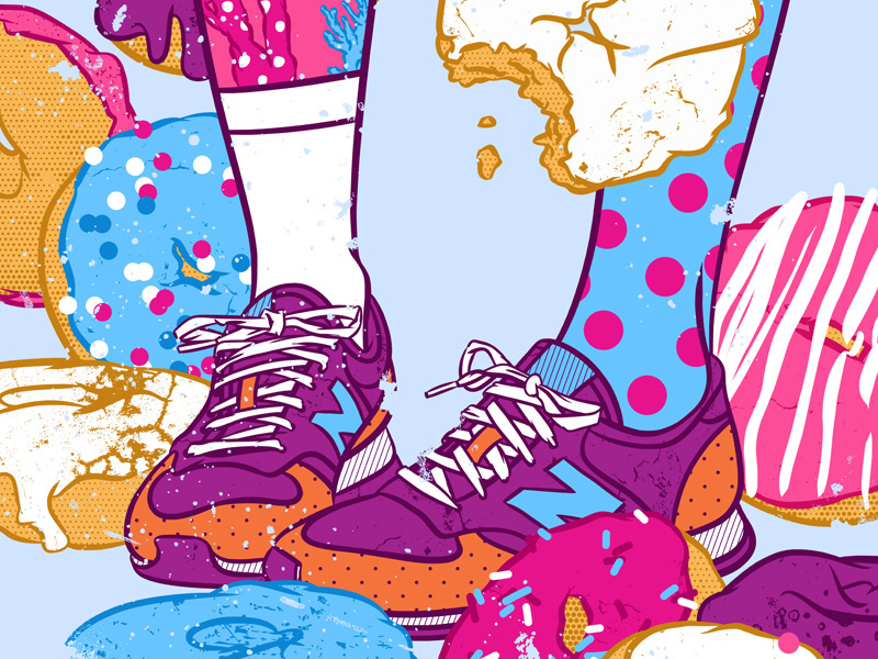 Don't step over donuts sweet kawaii artwork doughnut color palette pop culture food illustration shoes illustration art pop art foodie donuts sneakers new balance