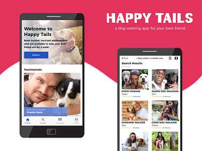 Happy Tails - a dog walking app for your best friend mockup user center design user experience user interface