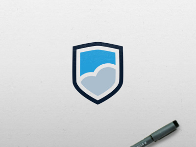 Shield and Cloud badge cloud logo logos minimalist secure security shield simple