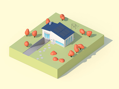 Home Sweet Home 360 animation autumn c4d cinema4d clean cute garden home house low poly low poly lowpoly model pavement road scenery solar swing trees