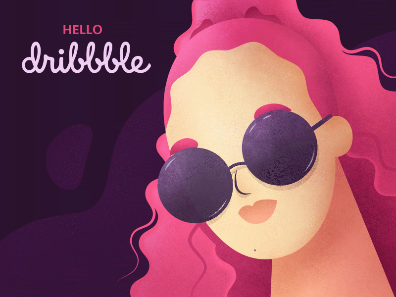 Hello Dribbble! dribbble face flat hair hello illustration sunglasses woman