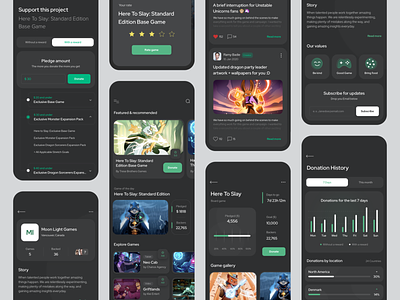Crowdfunding platform for Indie games design donation fireart fireartstudio game design home indiegame interaction design interface mobile profile ui vector