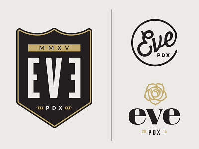 EVE PDX branding eve event invitation logo new years nye party portland rose shield
