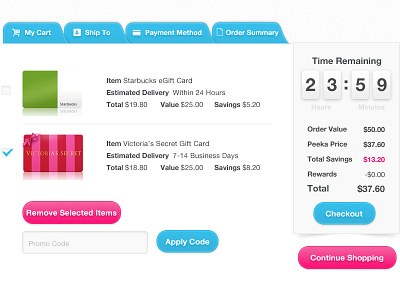 Checkout Process - My Cart checkout process gui ui user experience user interface ux