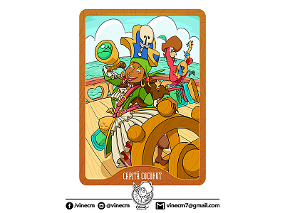 Capitain Coconut - Card Illustration/ Character Design captain character design hat illustration ocean parrot pirate sea ship talking