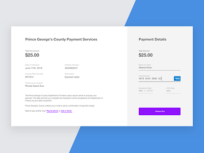 Parking Ticket Payment: Credit Card Form billing credit card credit card form dailyui dailyui002 ui washington dc