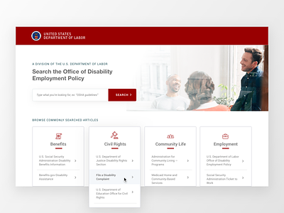 Disability.gov Refresh 508 compliance dailyui dailyui003 government website landing page ui ui ux us department of labor website design