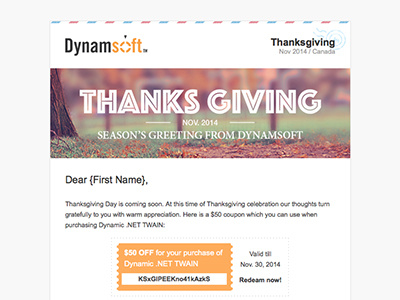 Thanksgiving Coupon Email coupon email promotion thanksgiving