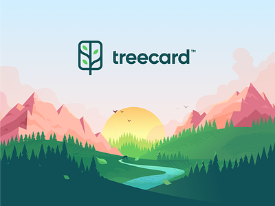 TreeCard Illustration illustration mountains nature sunset tree treecard