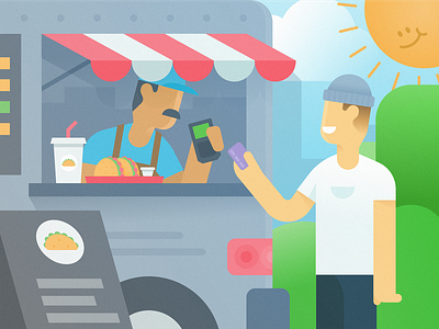 Food Truck card food truck illustration outdoors outside payment people taco truck