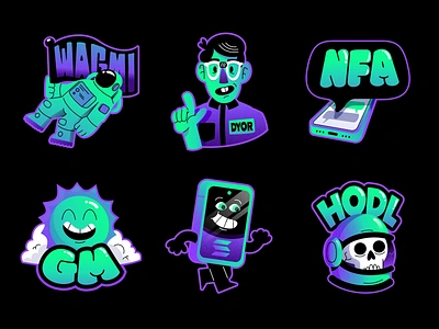 Solana Sticker Pack crypto design digitalart figma graphic design hodl illustration nft procreate sticker pack stickers vector wagmi