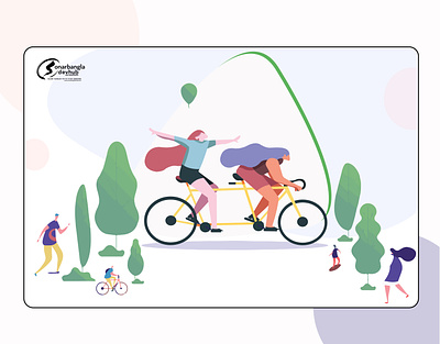 Tandem Bicycle Girls Illustration app app design branding design creative design girls graphics icons illustration print scooter ui ux vector web design
