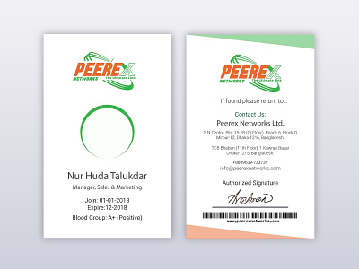 Peerex Networks Ltd. Employee Official ID Card card id office id office id card