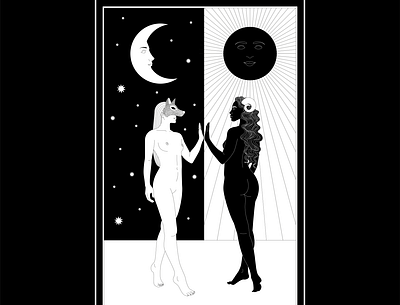 Union of the Sun and Moon aries body female feminine illustration nude pisces poster tarot
