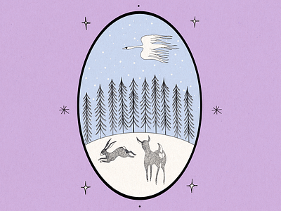 oblivion animals deer drawing forest illustration rabbit snow swan winter