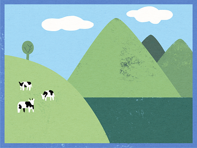 Seelisberg cows illustration lake landscape mountains procreate simple