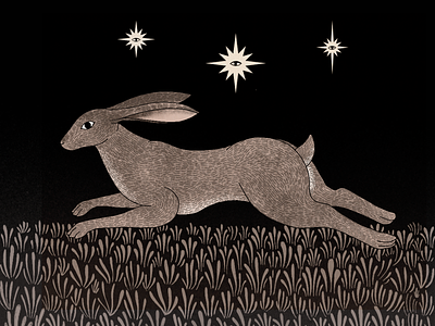 remember what the dormouse said: digitalart drawing hare illustration night procreate rabbit simple