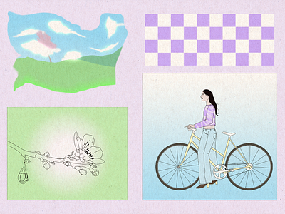 spring time bike blossom cherry collage illustration spring woman