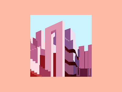 La Muralla Roja architecture illustration layers pastel pink simple simplycity urban