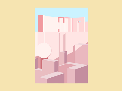 La Muralla Roja - Ricardo Bofill architecture illustration layers pastel pink simple simplicity urban